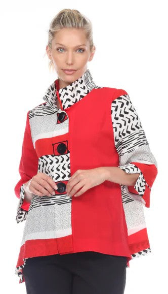 Moonlight 2842RW Red/White Mixed Media Button Front Jacket