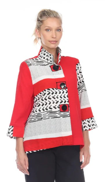 Moonlight 2842RW Red/White Mixed Media Button Front Jacket