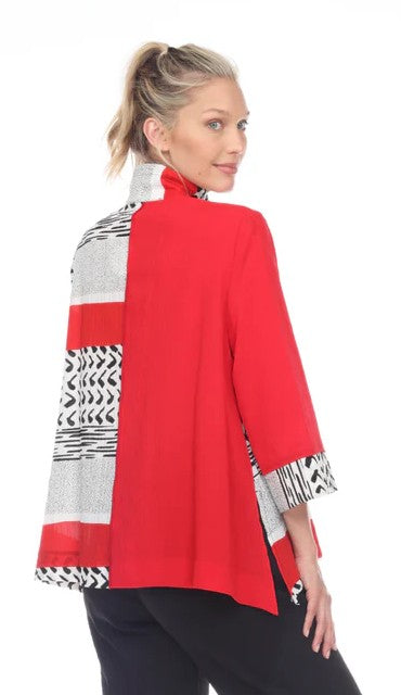 Moonlight 2842RW Red/White Mixed Media Button Front Jacket