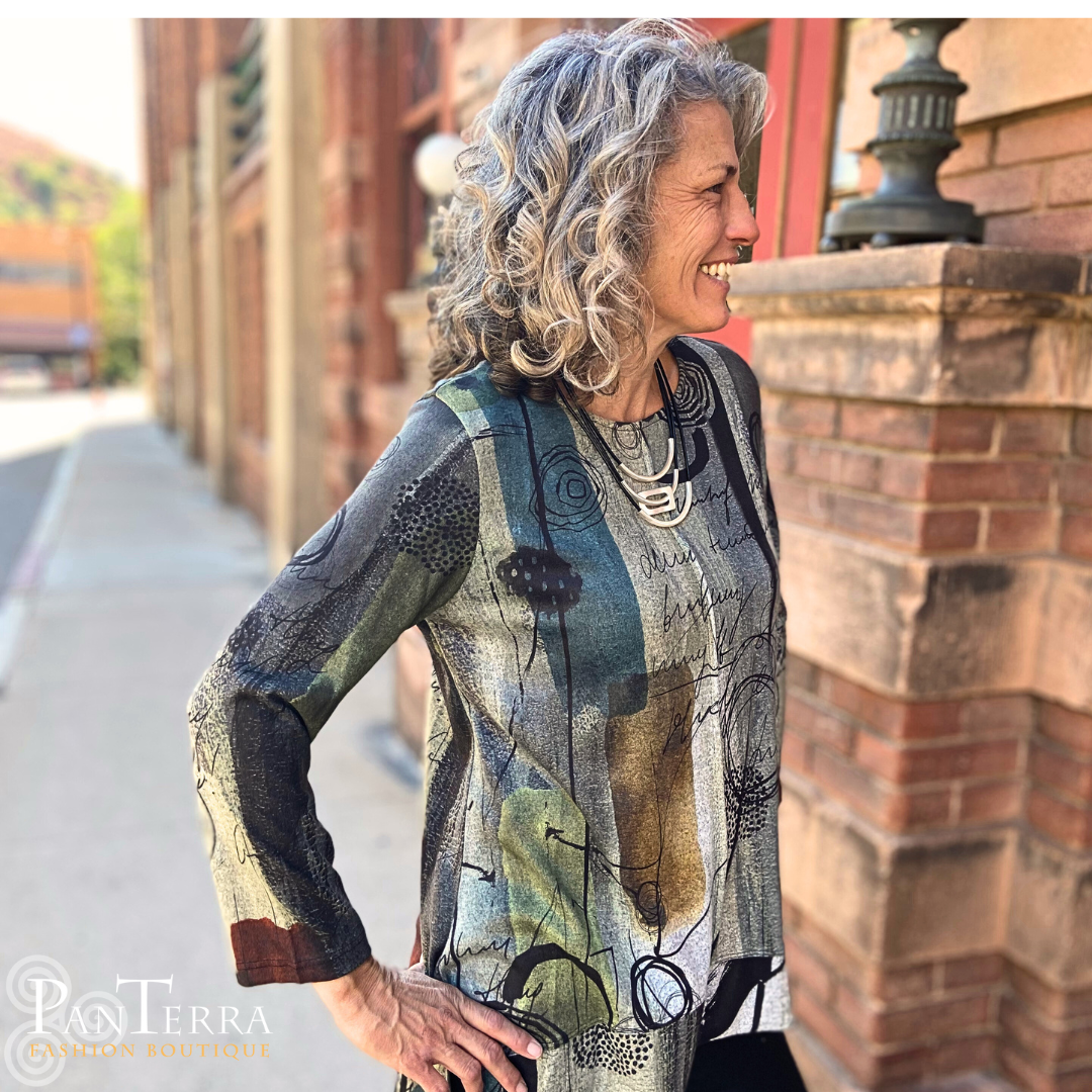 Jess & Jane FB81981 SONNET French Brushed Knit Side-Slit Top With Front Seam