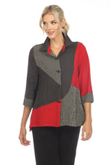 Moonlight 3753 Mixed Media Button Front Black Red & White Jacket