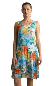 Tempo Paris 3815CB Blue 100% Cotton Gauze Bias Cut Sleeveless Dress