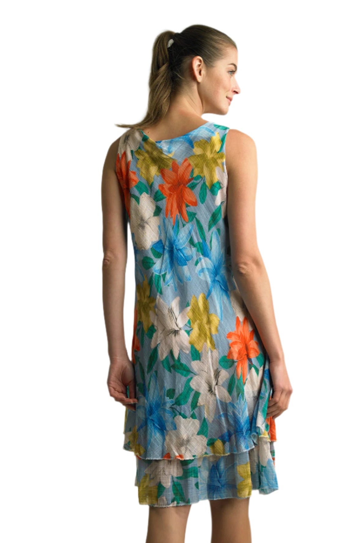 Tempo Paris 3815CB Blue 100% Cotton Gauze Bias Cut Sleeveless Dress