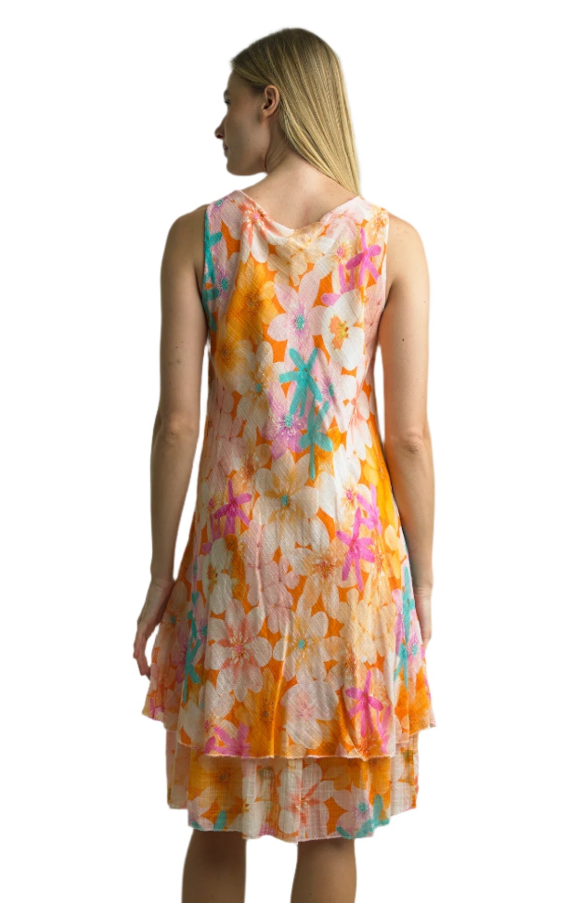 Tempo Paris 3816CP Peach 100% Cotton Gauze Bias Cut Sleeveless Dress