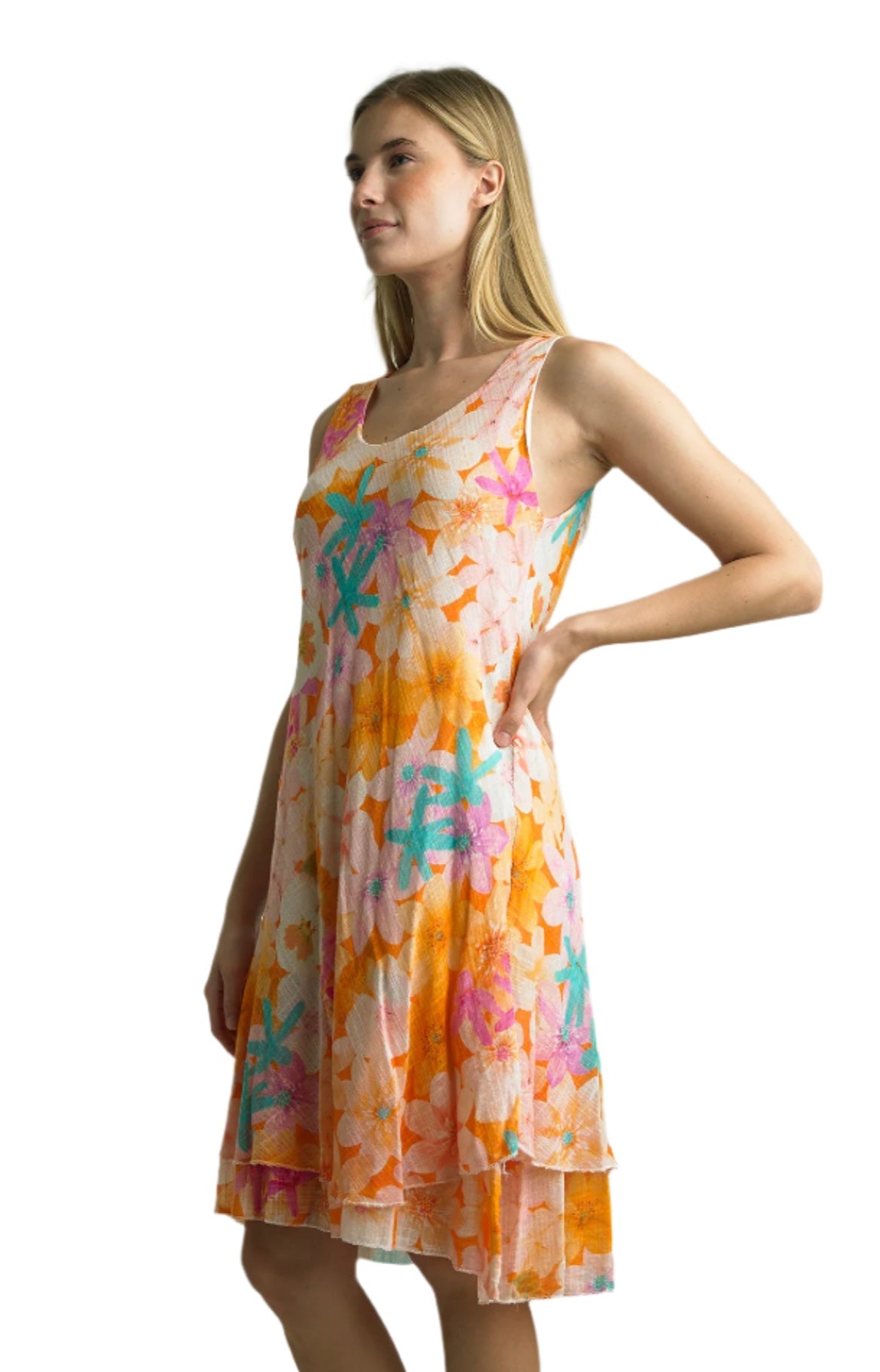 Tempo Paris 3816CP Peach 100% Cotton Gauze Bias Cut Sleeveless Dress