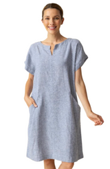 Habitat 41590IN INDIGO Short Sleeve Linen Bethany Dress With Pockets
