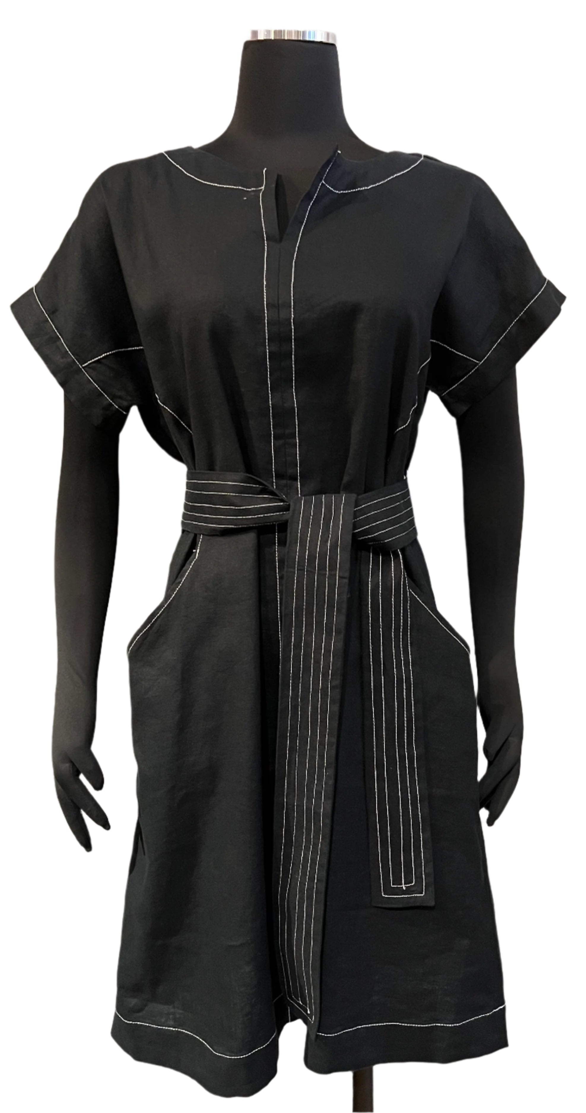 Habitat 41590BK BLACK Short Sleeve Linen Bethany Dress With Pockets