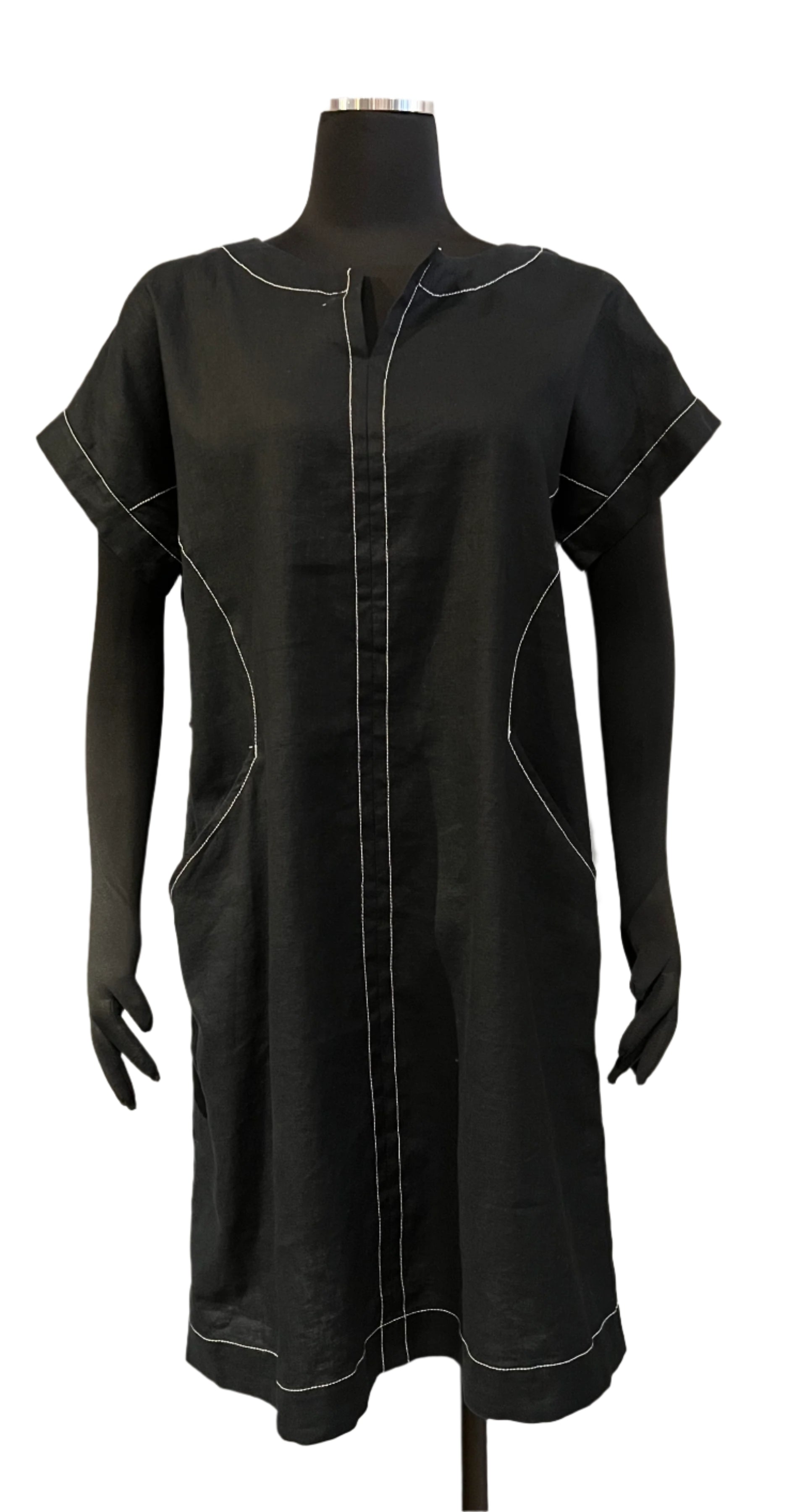 Habitat 41590BK BLACK Short Sleeve Linen Bethany Dress With Pockets