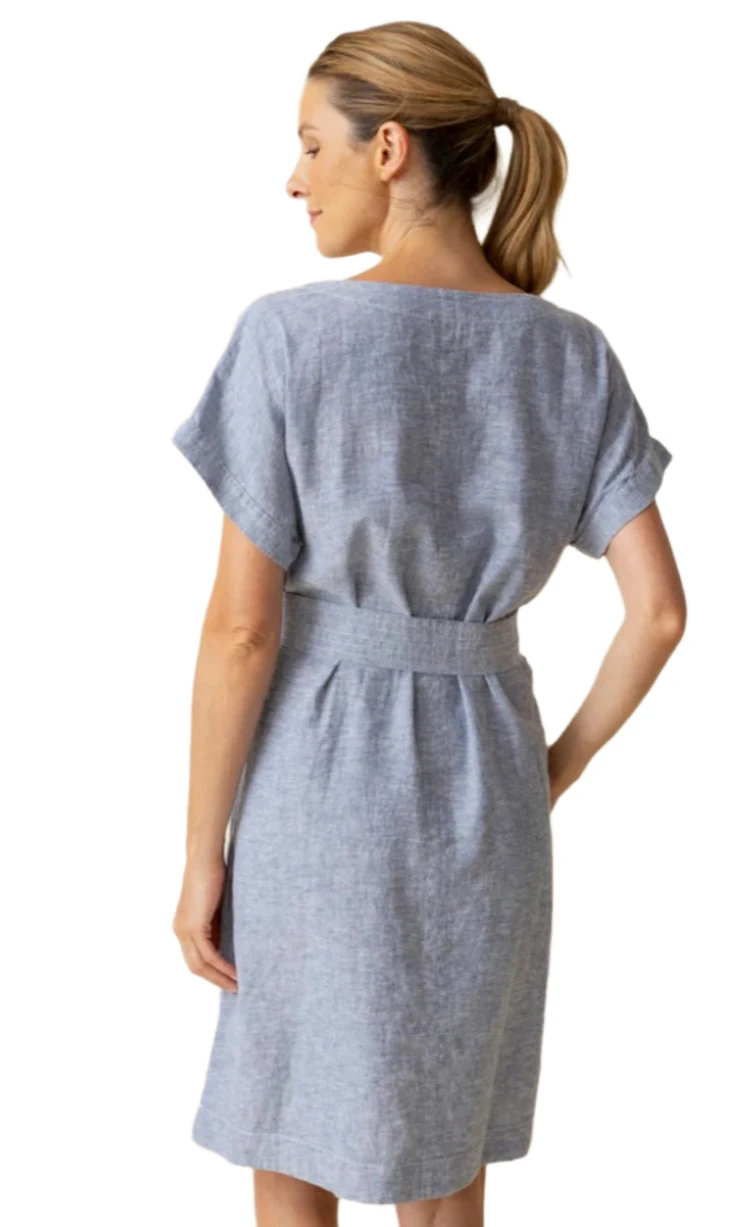 Habitat 41590IN INDIGO Short Sleeve Linen Bethany Dress With Pockets