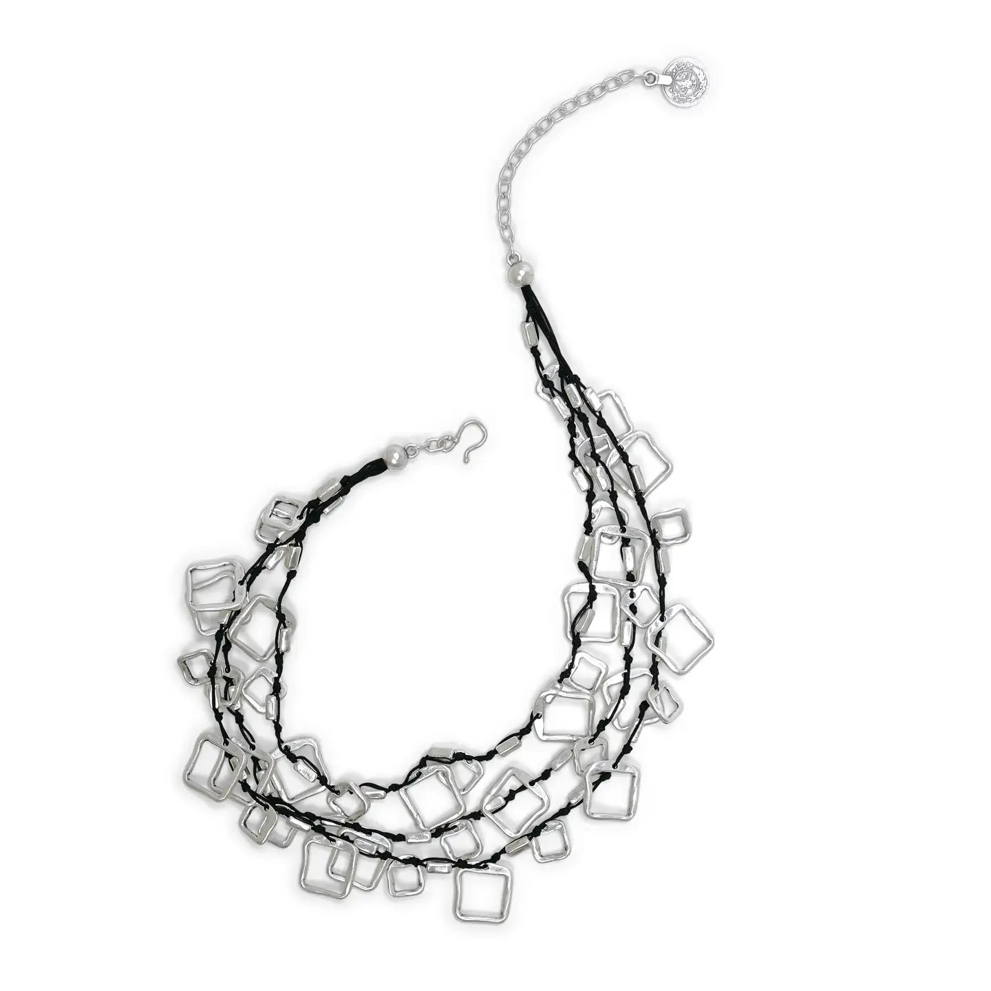 Chanour 24-139 Handmade 925 Silver Plated Pewter Three Strand Square Dangle Necklace