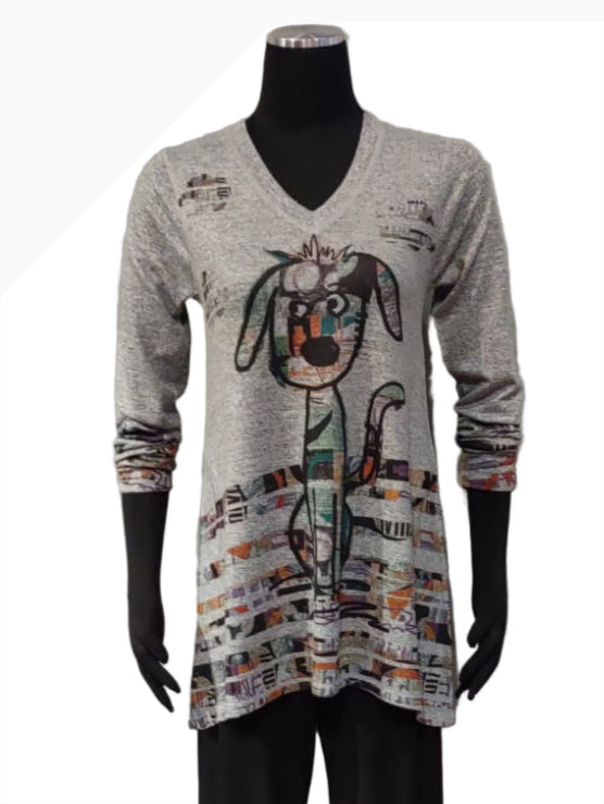 Inoah T485TR ROSCOE Long Sleeve V-Neck Sharkbite Hem Tunic