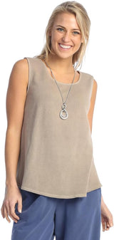 Jess & Jane WK12TP TAUPE 100% Cotton Sleeveless Thermal Pull On Weekend Tank