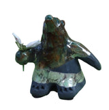 Alan Potter BEARSCGB Small Copper Green Black Bear With Flowers Ceramic Raku Sculpture