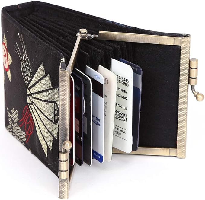 Cathayana CHR-118 Black Peony Floral Brocade RFID Blocking Credit Card Holder/Case/Wallet