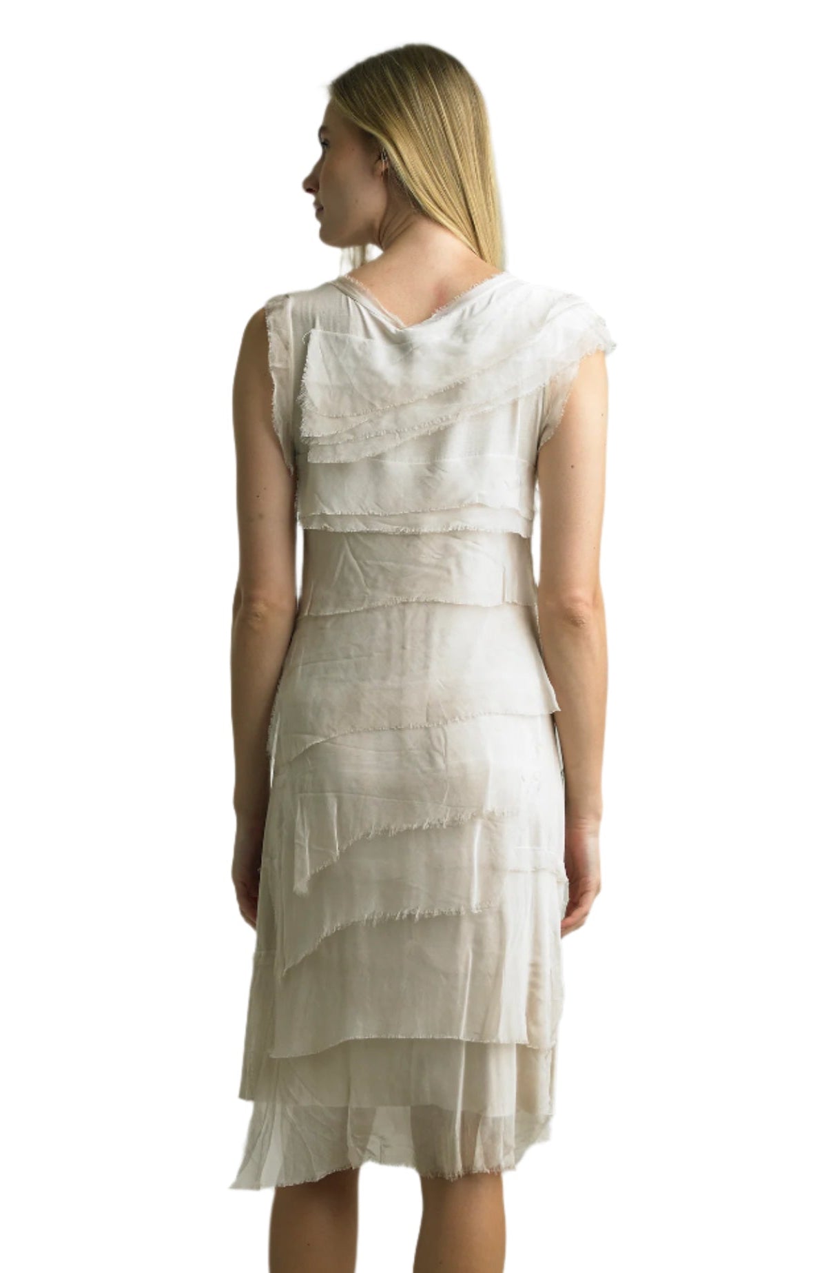 Tempo Paris 6206JLB Beige 100% Silk Tiered Dress