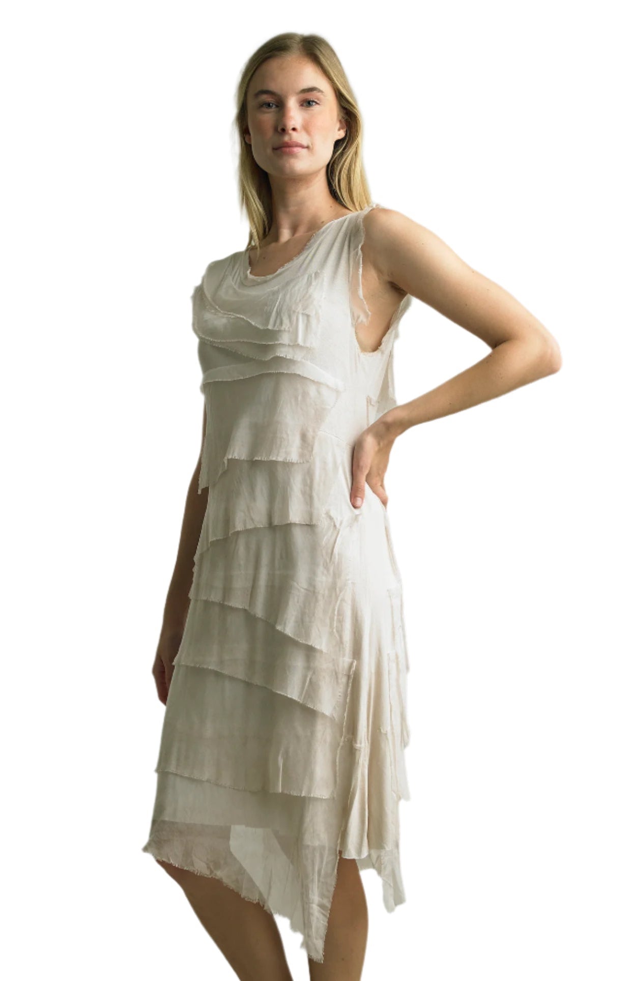 Tempo Paris 6206JLB Beige 100% Silk Tiered Dress