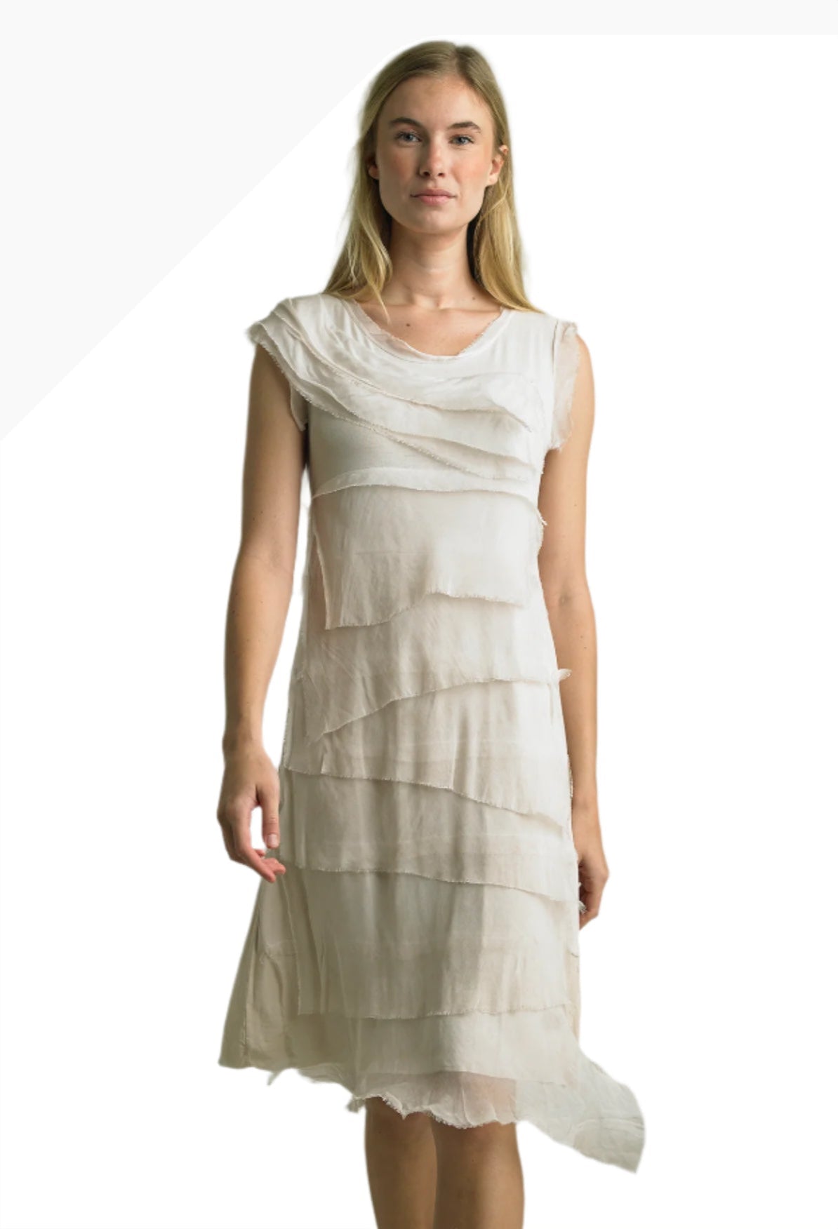 Tempo Paris 6206JLB Beige 100% Silk Tiered Dress