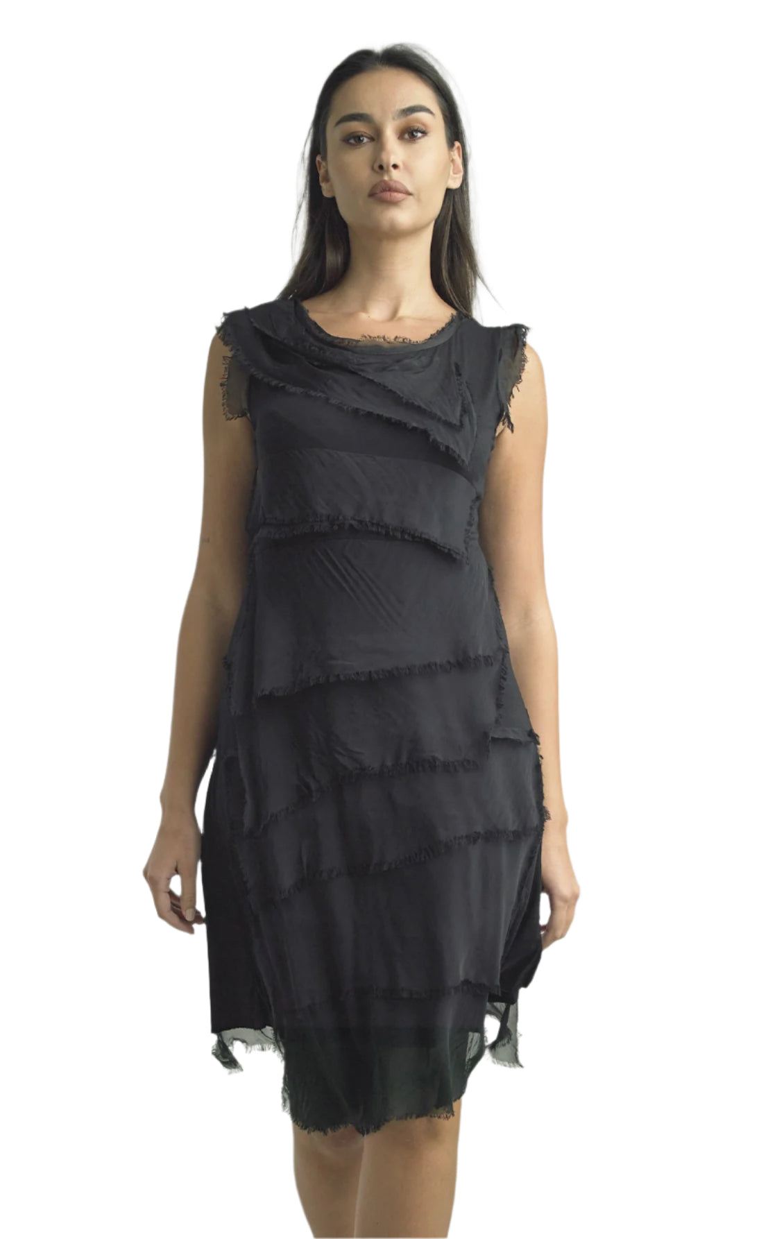 Tempo Paris 6206JLBK Black 100% Silk Tiered Dress