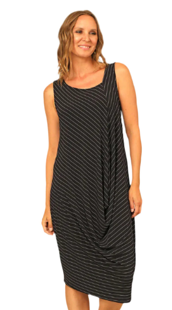 Chalet Y36735 Black and White Striped Violet Sleeveless Dress