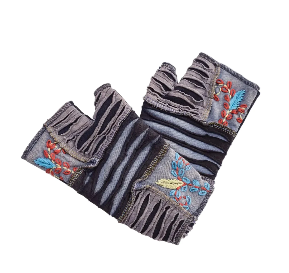 Windhorse Trading 9001BK BLACK Embroidered Cotton Hand Warmer Fingerless Gloves