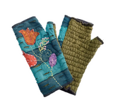 Windhorse Trading 8127GN GREEN Tulip Embroidered Cotton Hand Warmer Fingerless Gloves