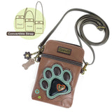Chala 827PP3 PAW PRINT Brown/Teal Crossbody Cell Phone Purse