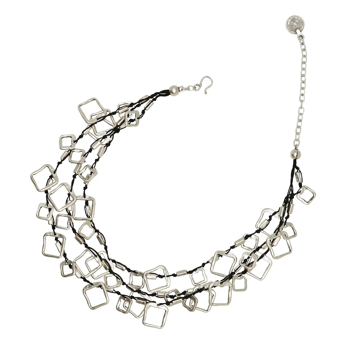 Chanour 24-139 Handmade 925 Silver Plated Pewter Three Strand Square Dangle Necklace