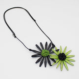 Sylca BP21N16BKGN Black and Green Amaya Double Flower Statement Necklace