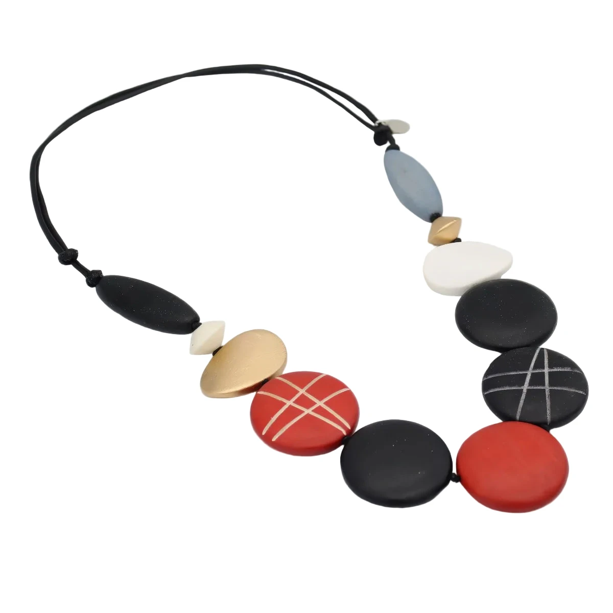 Sylca BP25N27BK Black Red Carved Bead Carla Necklace