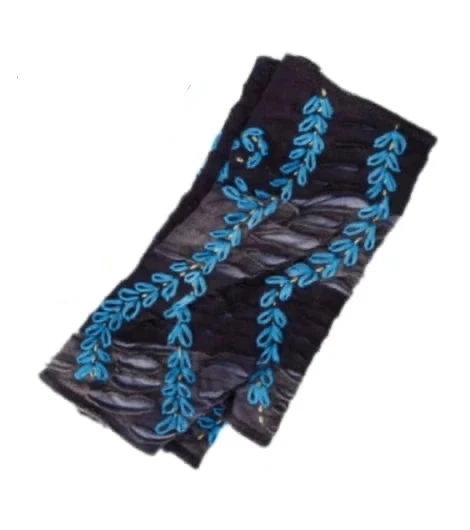 Windhorse Trading 8128BK Black Leaf Embroidered Cotton Hand Warmer Fingerless Gloves