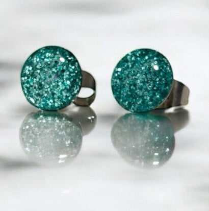 Susan Reed GBTL TEAL Mini Glitter Bomb Post Earrings