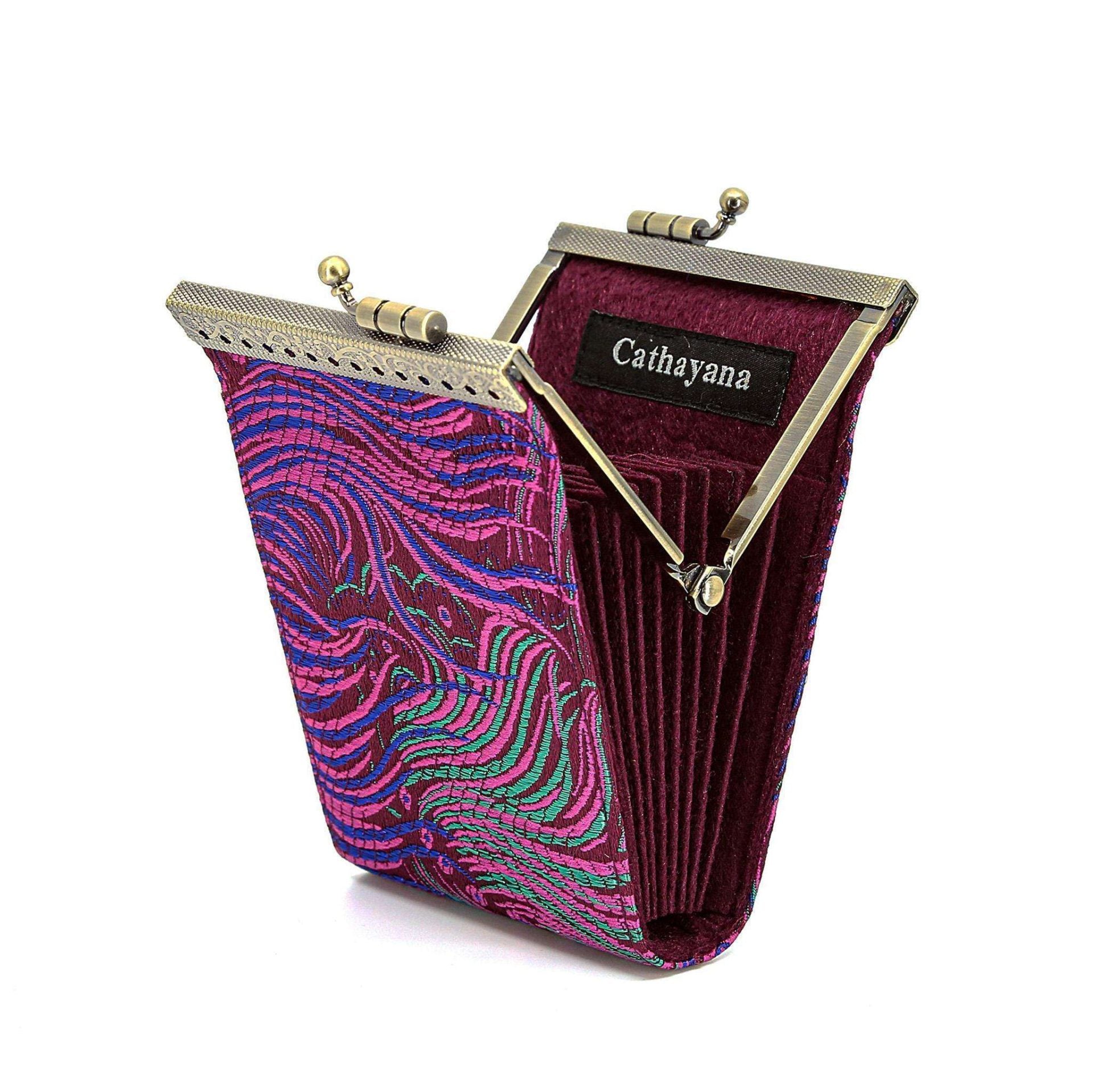 Cathayana CHR-65 Purple and Fuchsia Brocade Peacock RFID Blocking Credit Card Holder/Case/Wallet
