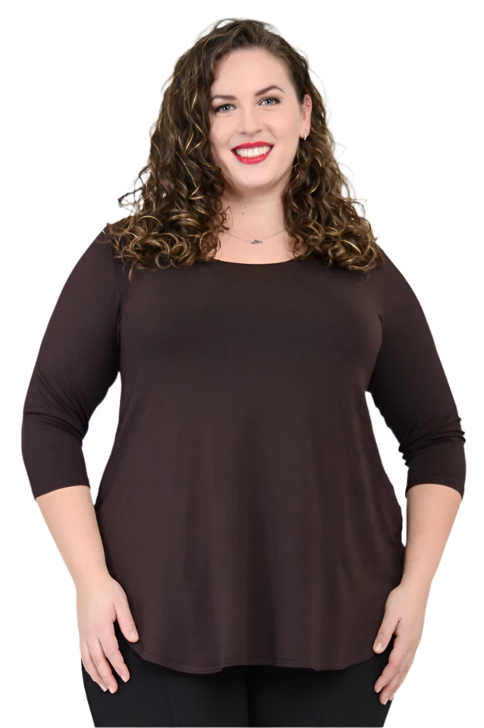 Blue Sky 4633CF COFFEE Bamboo 3/4 Sleeve Jazz Top