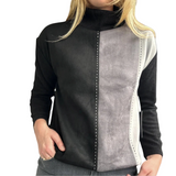 Trisha Tyler TT11956BG Black Grey Long Sleeve Faux Suede Sweater