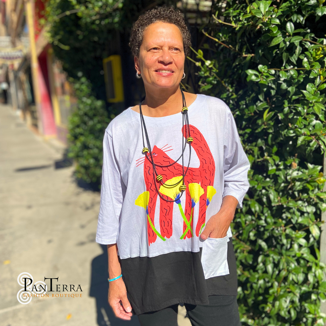 Cupcake CL152018 Poppy Cat 100% Cotton 3/4 Sleeve Top