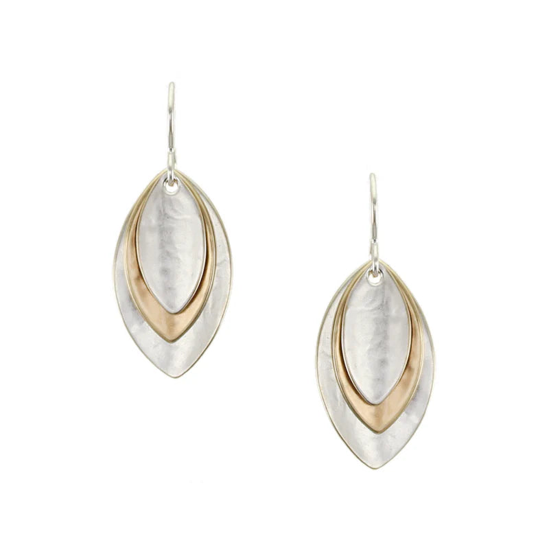 Marjorie Baer E0675DW Medium Triple Layered Leaves Wire Earrings