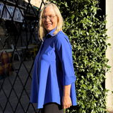 IC Collection 3778BBU Blue Prada Button Front Swing Blouse