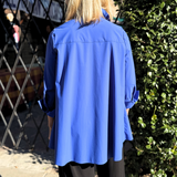 IC Collection 3778BBU Blue Prada Button Front Swing Blouse