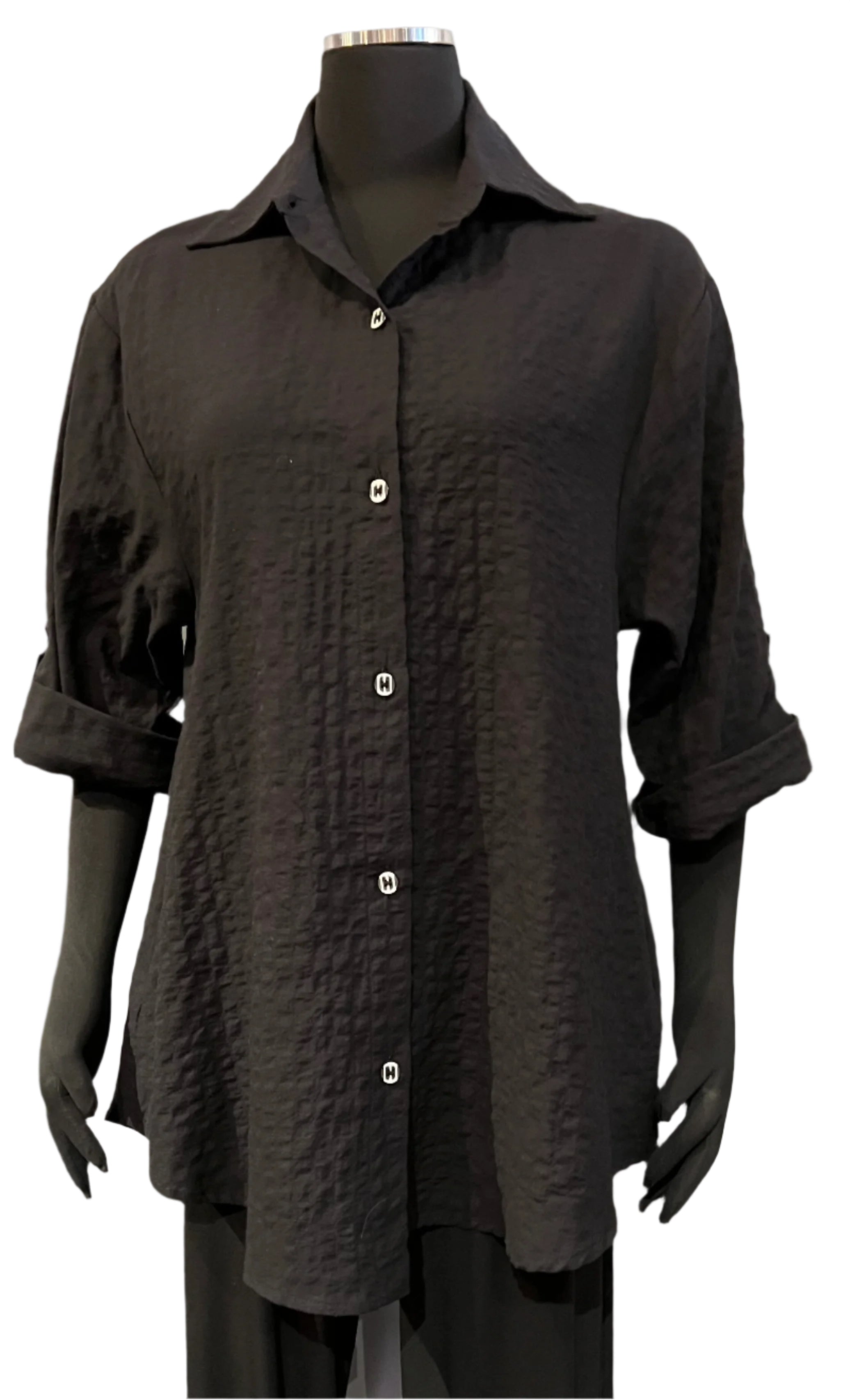 Niche 2240902B BLACK Laguna Cotton Pucker Sentiment Jacket With Pockets