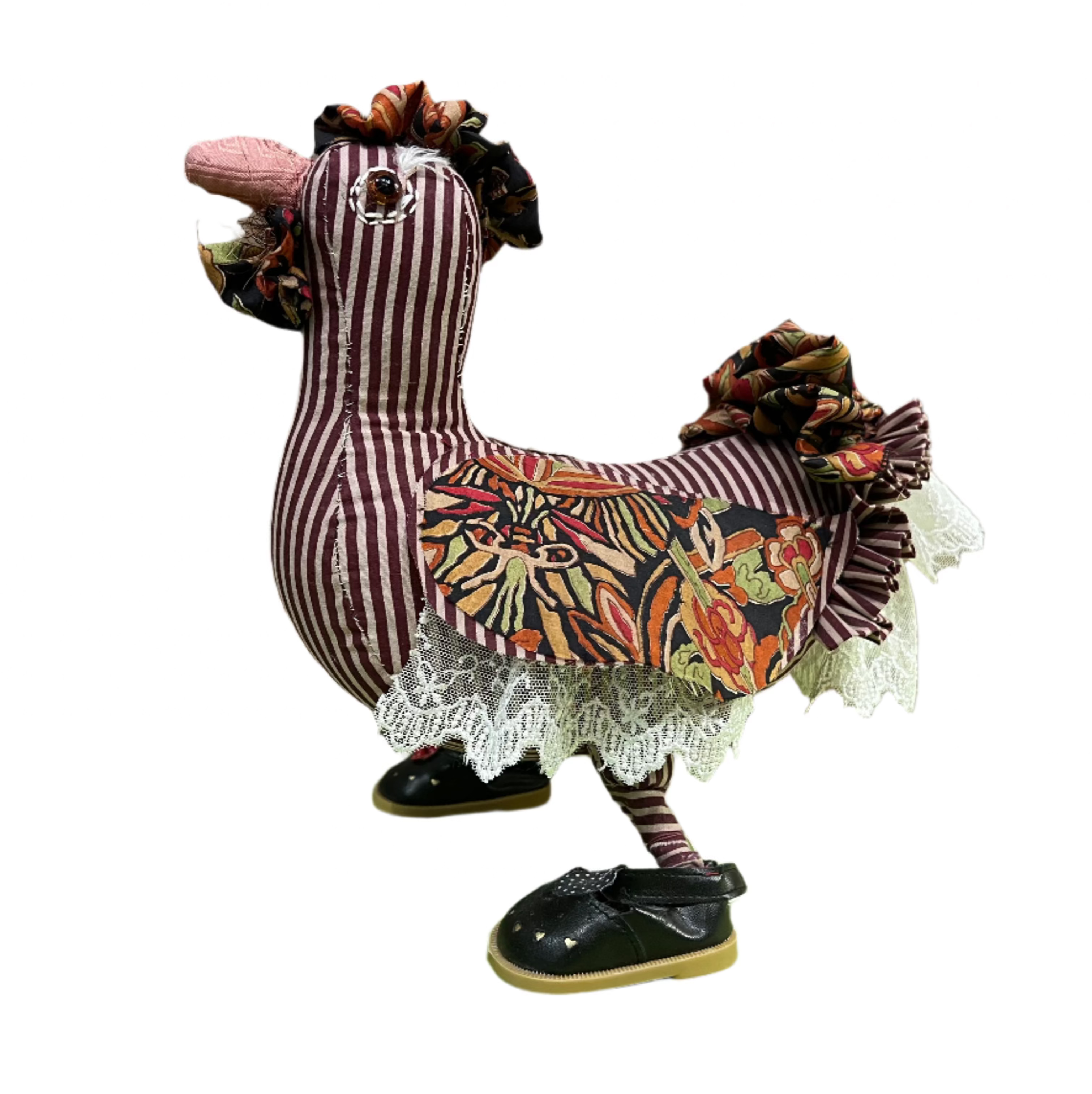 Leonor Pisano RWSF Red & White Stripe Hen With White Lace & Navy Blue Mary Janes