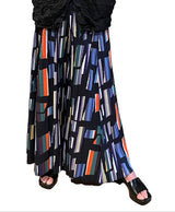 Vanité Couture 24607BK Black One Size Pull-On Pants With Multicolor Vertical Stripe Print