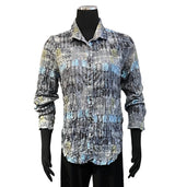 Shana 25623BU Blue Crinkle Snap Button Front Long Sleeve Shirt