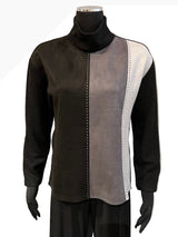 Trisha Tyler TT11956BG Black Grey Long Sleeve Faux Suede Sweater