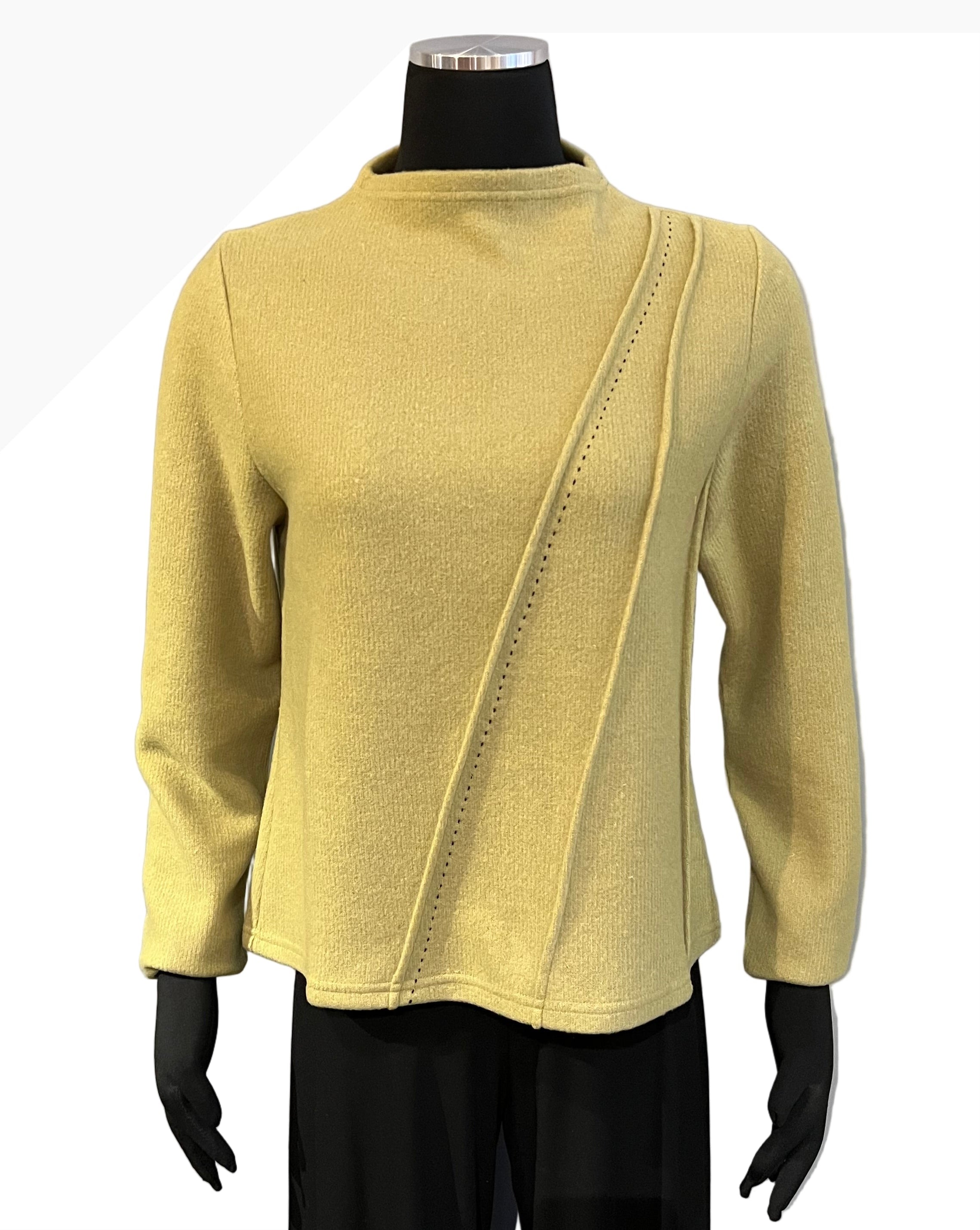 Trisha Tyler TT11981L Lime Long Sleeve Angled Self-Embroidered Mock Neck Sweater