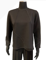 Trisha Tyler TT11986BK Black Pick Stitch Crew Neck Long Sleeve Sweater With Hi-Lo Hemline