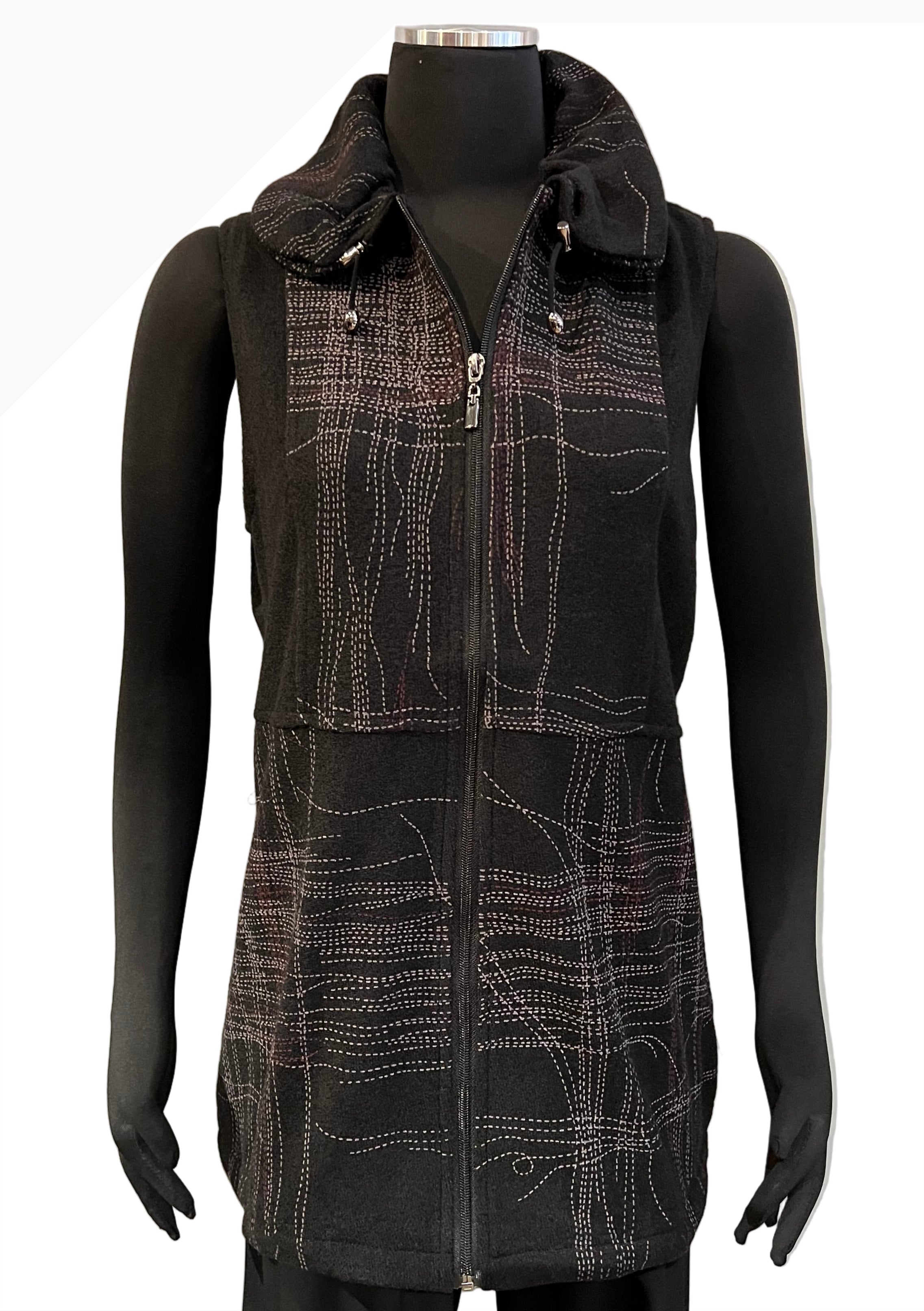 Trisha Tyler TT11950 Red Tan Black Zip Up Vest With Drawstring Collar