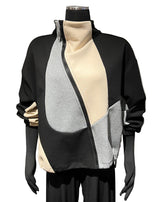 Terra T2127BG BLACK GREY CREAM One Size Color Block Curved Zipper Jacket