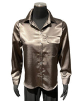 Terra T4625PT PEWTER Sateen Button Front Shirt With Delicate Beaded Trim