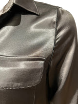 Terra T4625PT PEWTER Sateen Button Front Shirt With Delicate Beaded Trim