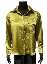Terra T4625OV OLIVE Sateen Button Front Shirt With Delicate Beaded Trim